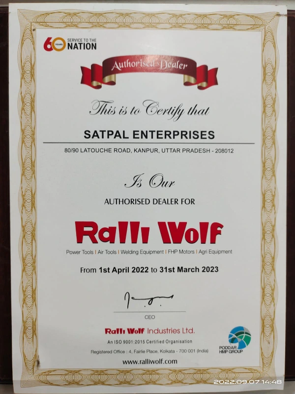 Ralli Wolf - Dealer Certificate