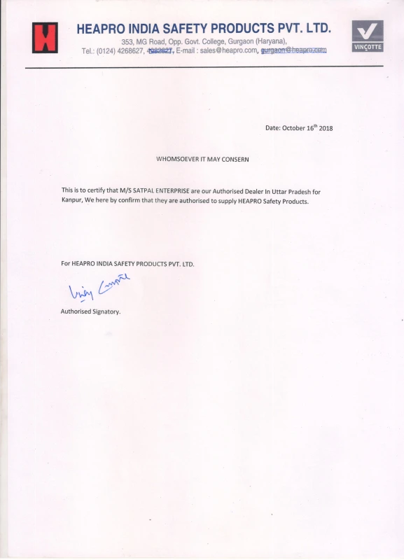 Hepro safety - Dealer Certificate